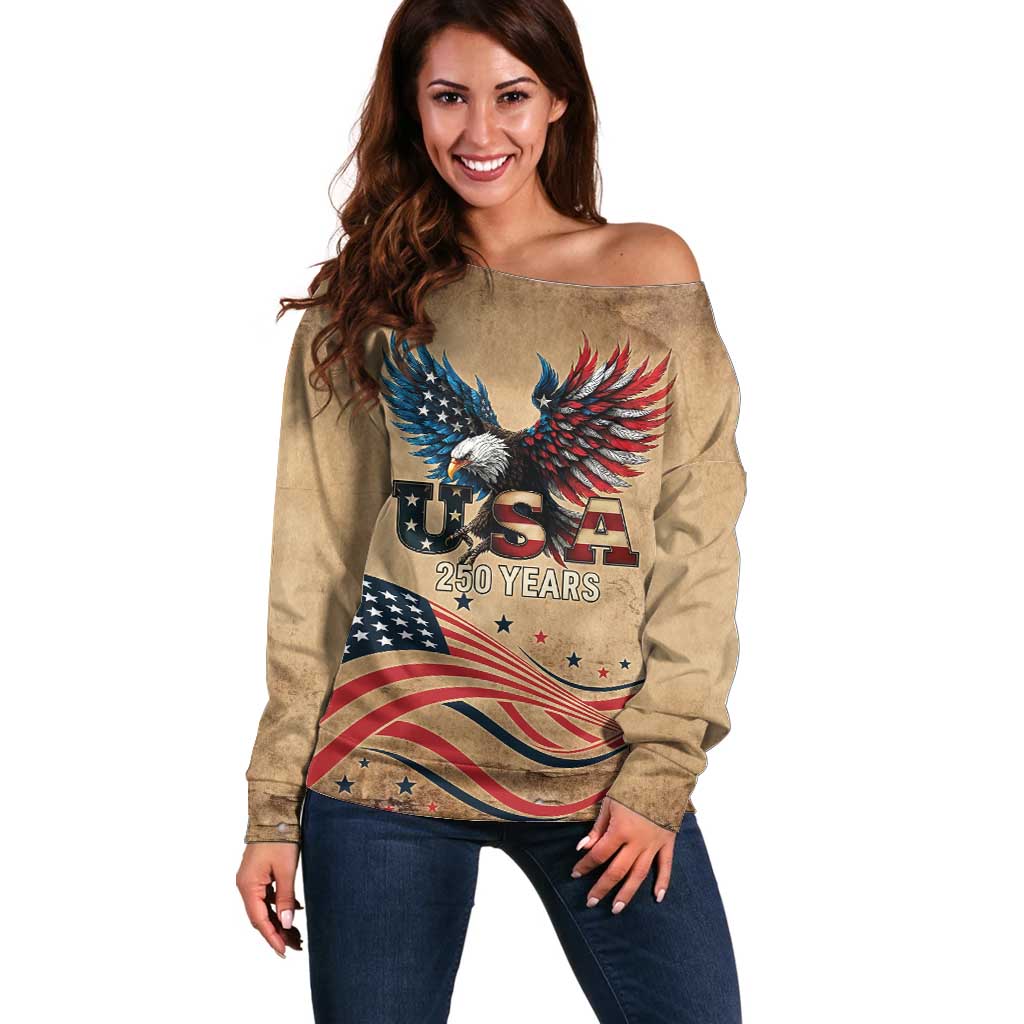 America 250th Anniversary Off Shoulder Sweater Eagle Us Flag July 4Th - Wonder Print Shop