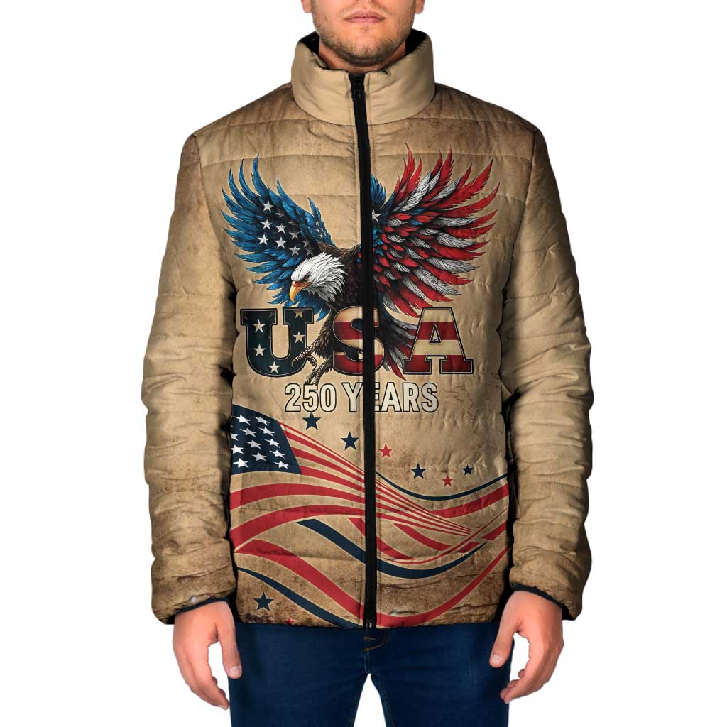 America 250th Anniversary Padded Jacket Eagle Us Flag July 4Th - Wonder Print Shop