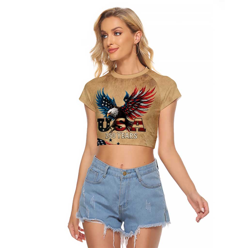 America 250th Anniversary Raglan Cropped T Shirt Eagle Us Flag July 4Th - Wonder Print Shop