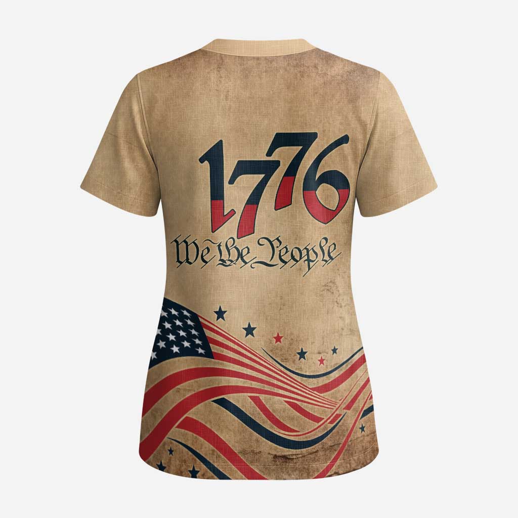 America 250th Anniversary Scrub Top Eagle Us Flag July 4Th - Wonder Print Shop
