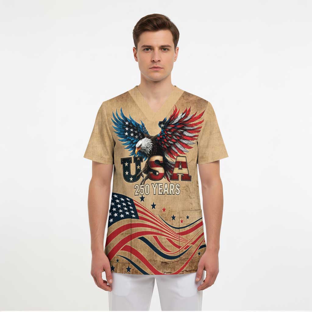 America 250th Anniversary Scrub Top Eagle Us Flag July 4Th - Wonder Print Shop