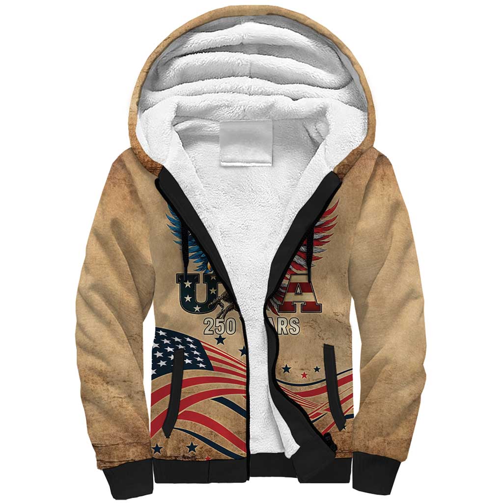 America 250th Anniversary Sherpa Hoodie Eagle Us Flag July 4Th - Wonder Print Shop