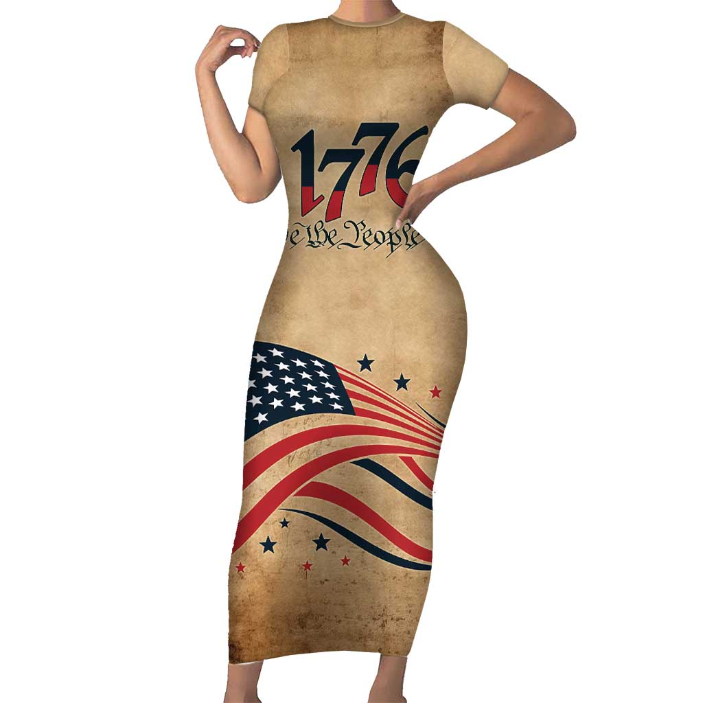 America 250th Anniversary Short Sleeve Bodycon Dress Eagle Us Flag July 4Th - Wonder Print Shop