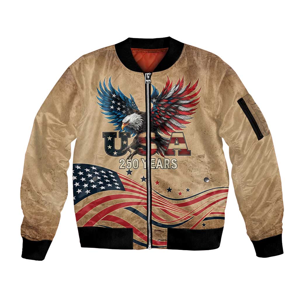 America 250th Anniversary Sleeve Zip Bomber Jacket Eagle Us Flag July 4Th - Wonder Print Shop
