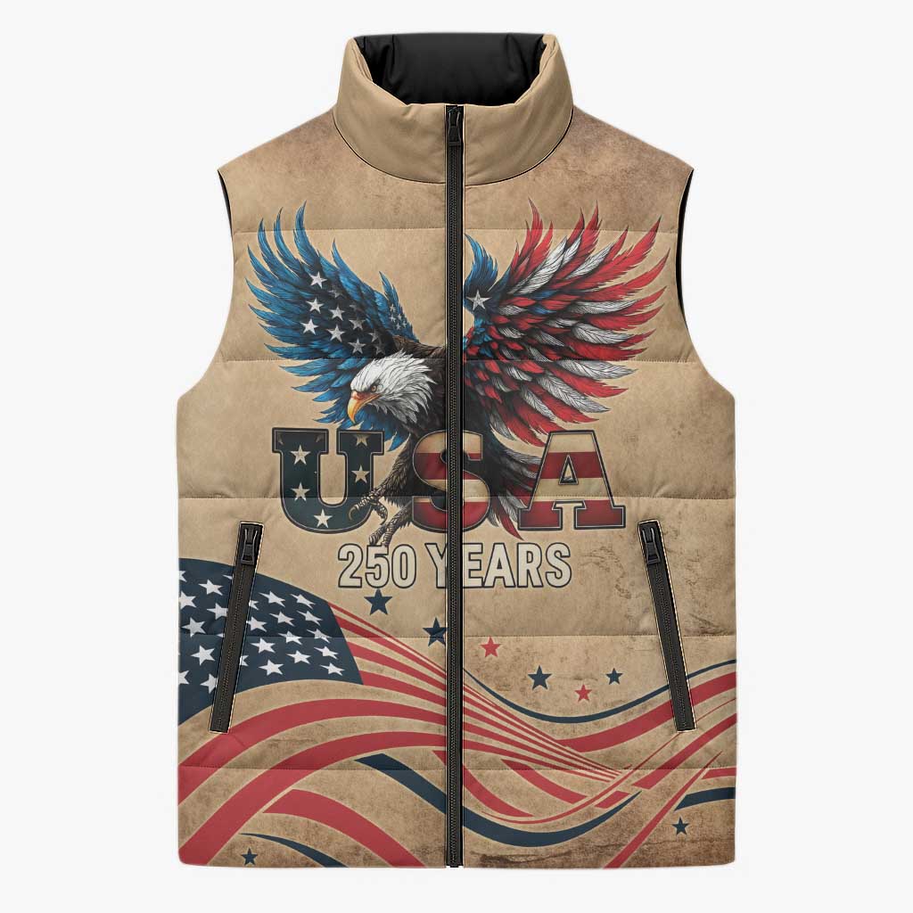 America 250th Anniversary Sleeveless Puffer Jacket Eagle Us Flag July 4Th - Wonder Print Shop