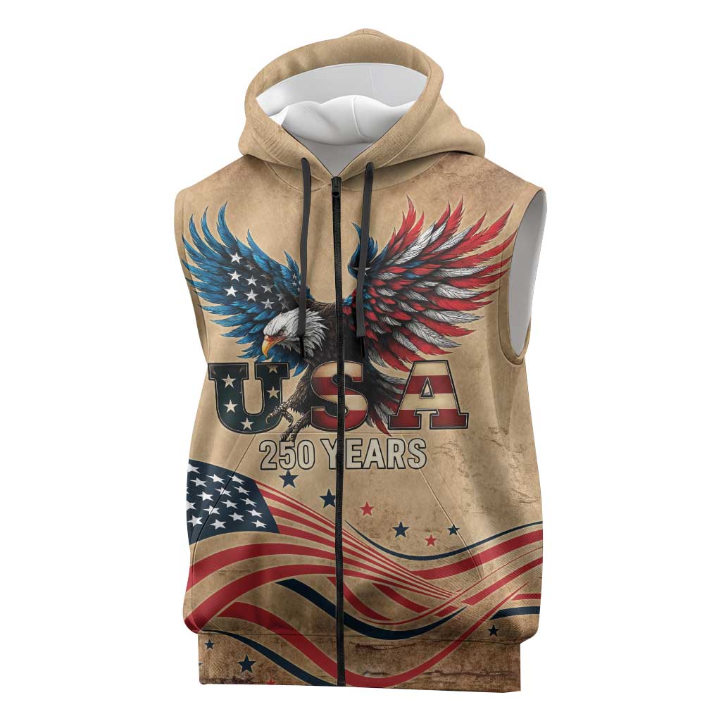 America 250th Anniversary Sleeveless Zip Hoodie Eagle Us Flag July 4Th - Wonder Print Shop