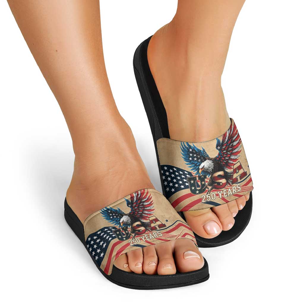 America 250th Anniversary Slide Sandals Eagle Us Flag July 4Th - Wonder Print Shop