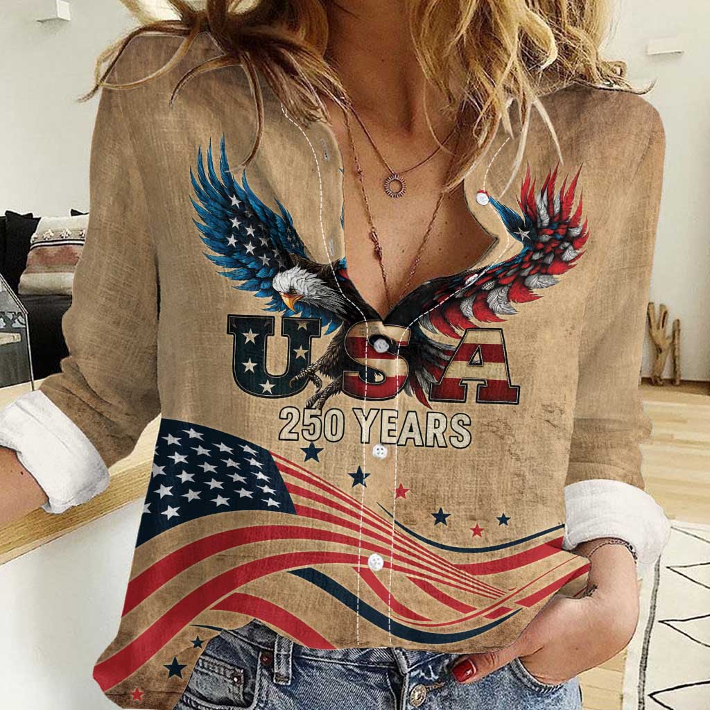 America 250th Anniversary Women Casual Shirt Eagle Us Flag July 4Th - Wonder Print Shop