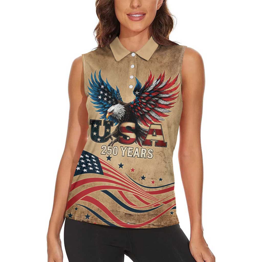 America 250th Anniversary Women Sleeveless Polo Shirt Eagle Us Flag July 4Th - Wonder Print Shop