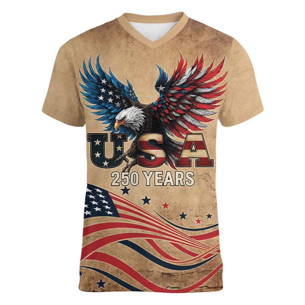 America 250th Anniversary Women V-Neck T-Shirt Eagle Us Flag July 4Th - Wonder Print Shop