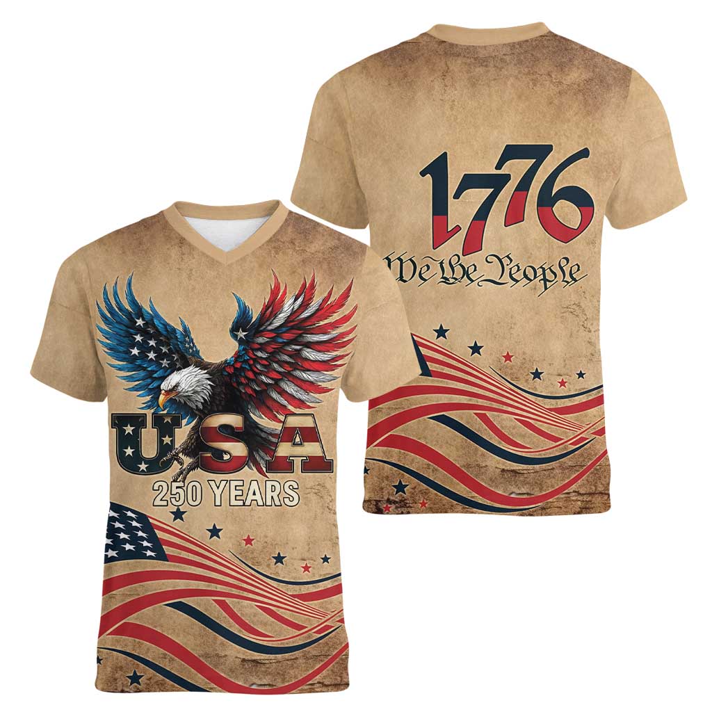 America 250th Anniversary Women V-Neck T-Shirt Eagle Us Flag July 4Th - Wonder Print Shop