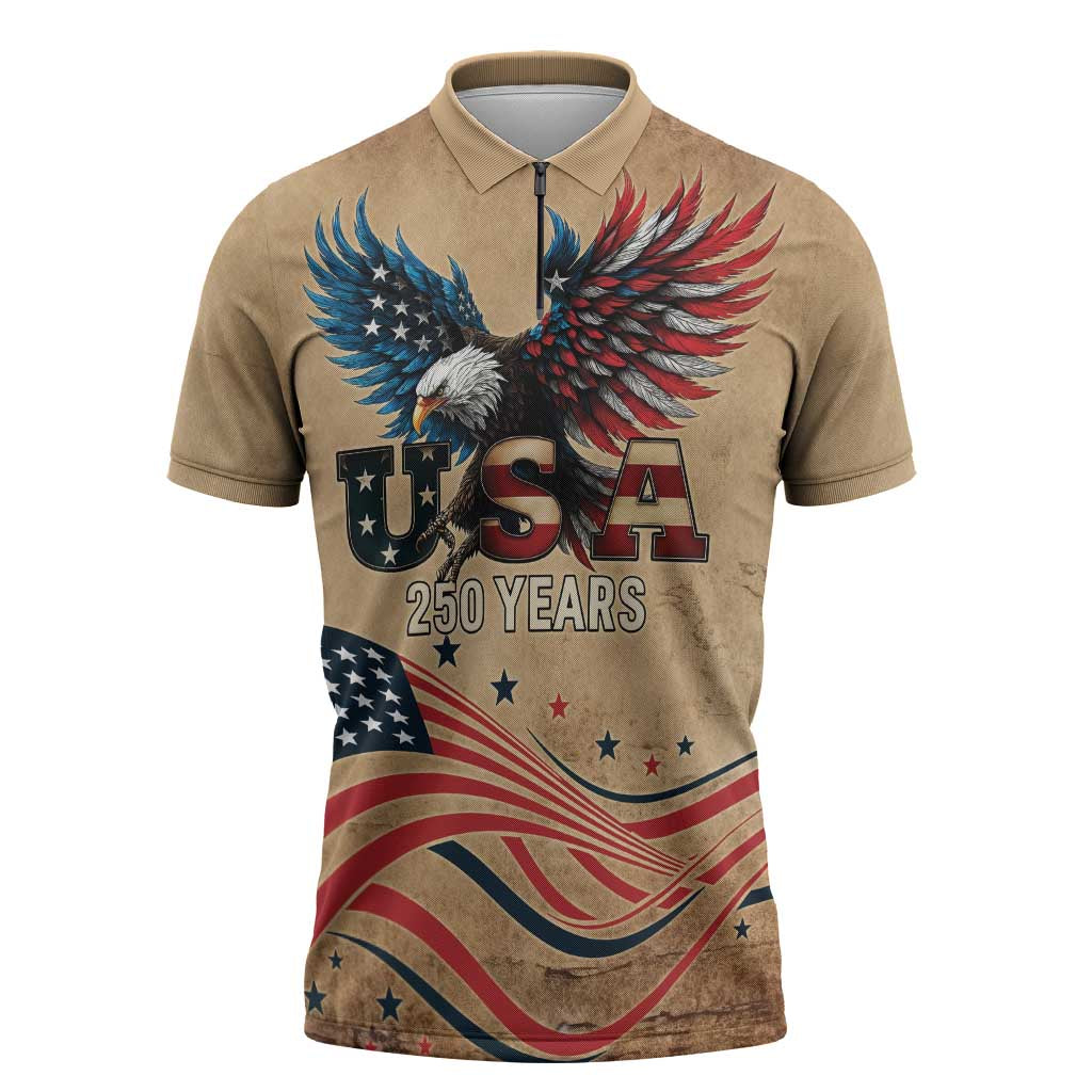 America 250th Anniversary Zipper Polo Shirt Eagle Us Flag July 4Th - Wonder Print Shop
