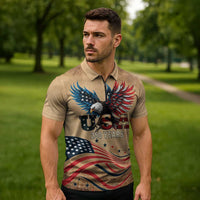 America 250th Anniversary Zipper Polo Shirt Eagle Us Flag July 4Th - Wonder Print Shop
