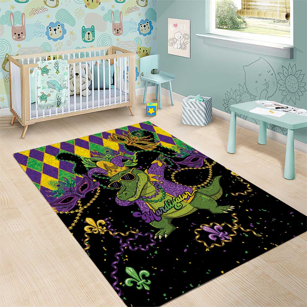 Mardi Gras Alligator Area Rug Mardigator On Tuesdays We Wear Beads - Wonder Print Shop