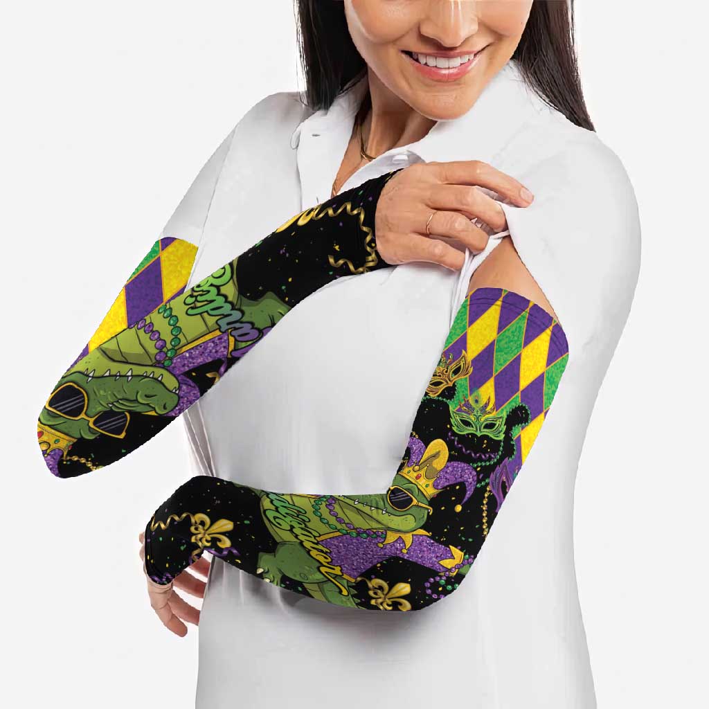 Mardi Gras Alligator Arm Sleeves Mardigator On Tuesdays We Wear Beads - Wonder Print Shop
