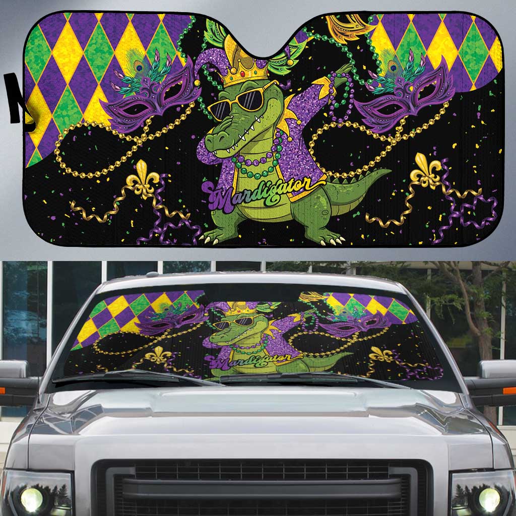 Mardi Gras Alligator Auto Sun Shade Mardigator On Tuesdays We Wear Beads - Wonder Print Shop