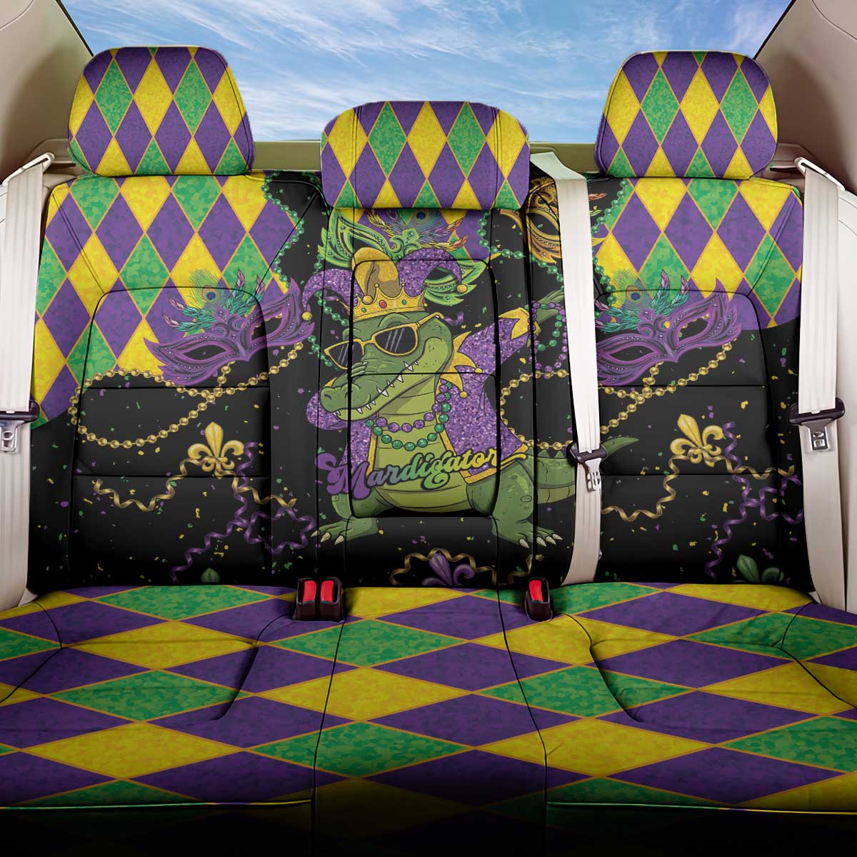 Mardi Gras Alligator Back Car Seat Cover Mardigator On Tuesdays We Wear Beads - Wonder Print Shop