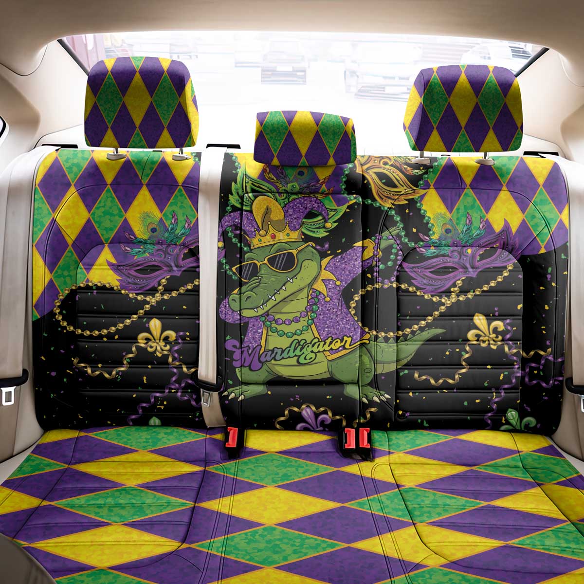 Mardi Gras Alligator Back Car Seat Cover Mardigator On Tuesdays We Wear Beads - Wonder Print Shop