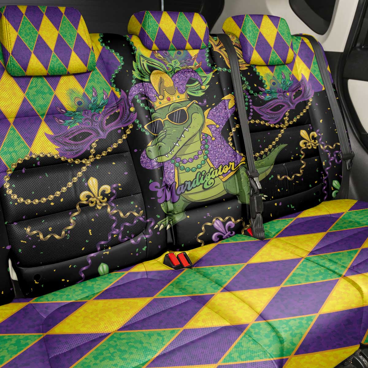 Mardi Gras Alligator Back Car Seat Cover Mardigator On Tuesdays We Wear Beads - Wonder Print Shop