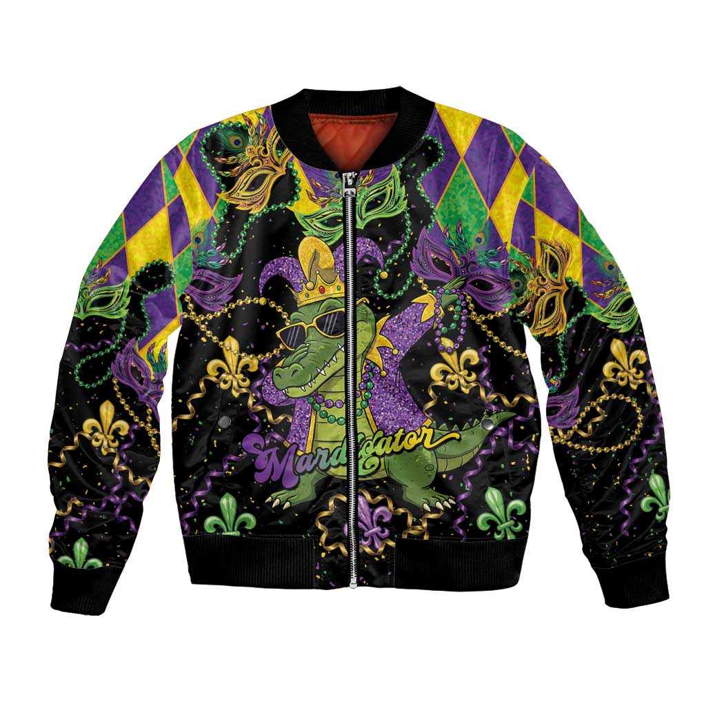 Mardi Gras Alligator Bomber Jacket Mardigator On Tuesdays We Wear Beads - Wonder Print Shop