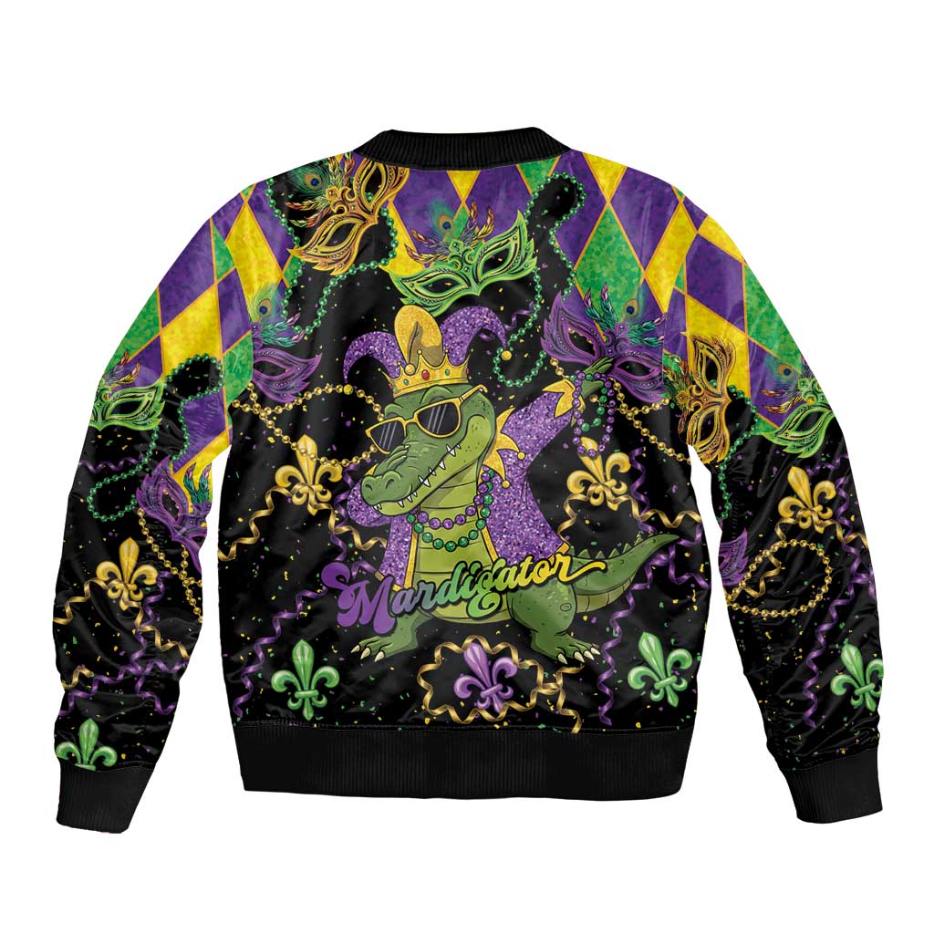 Mardi Gras Alligator Bomber Jacket Mardigator On Tuesdays We Wear Beads - Wonder Print Shop