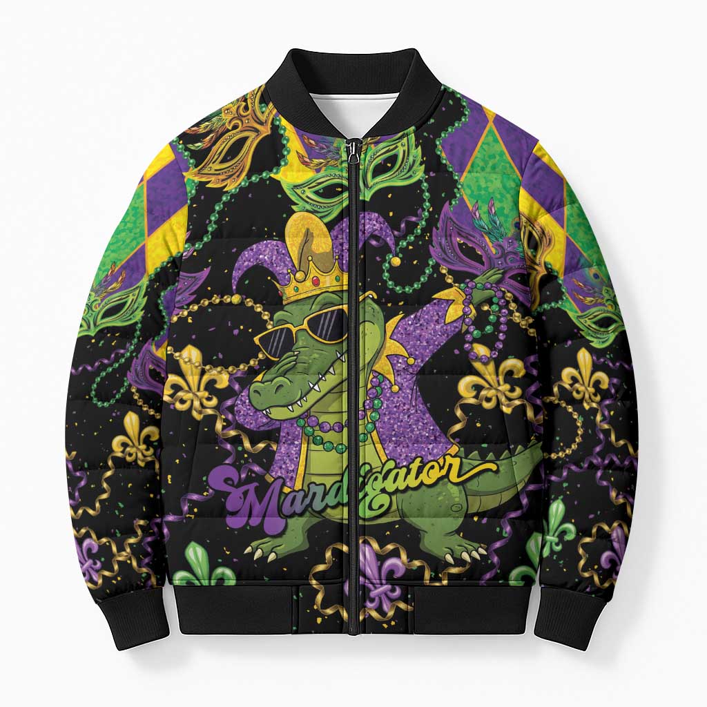 Mardi Gras Alligator Bomber Puffer Jacket Mardigator On Tuesdays We Wear Beads - Wonder Print Shop