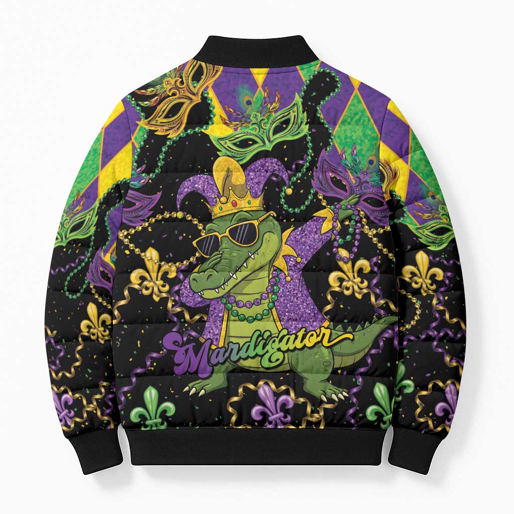Mardi Gras Alligator Bomber Puffer Jacket Mardigator On Tuesdays We Wear Beads - Wonder Print Shop