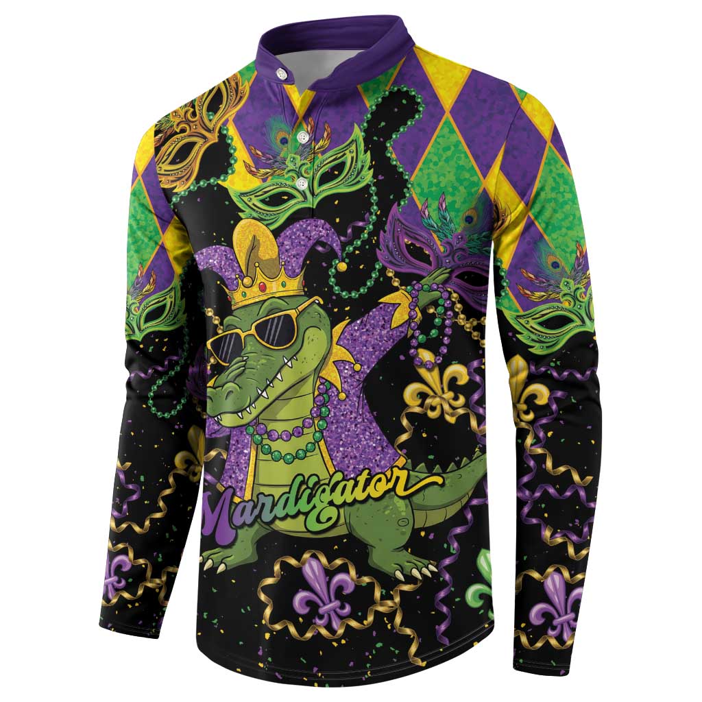 Mardi Gras Alligator Button Sweatshirt Mardigator On Tuesdays We Wear Beads - Wonder Print Shop