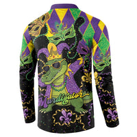 Mardi Gras Alligator Button Sweatshirt Mardigator On Tuesdays We Wear Beads - Wonder Print Shop
