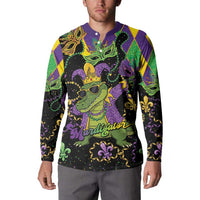Mardi Gras Alligator Button Sweatshirt Mardigator On Tuesdays We Wear Beads - Wonder Print Shop