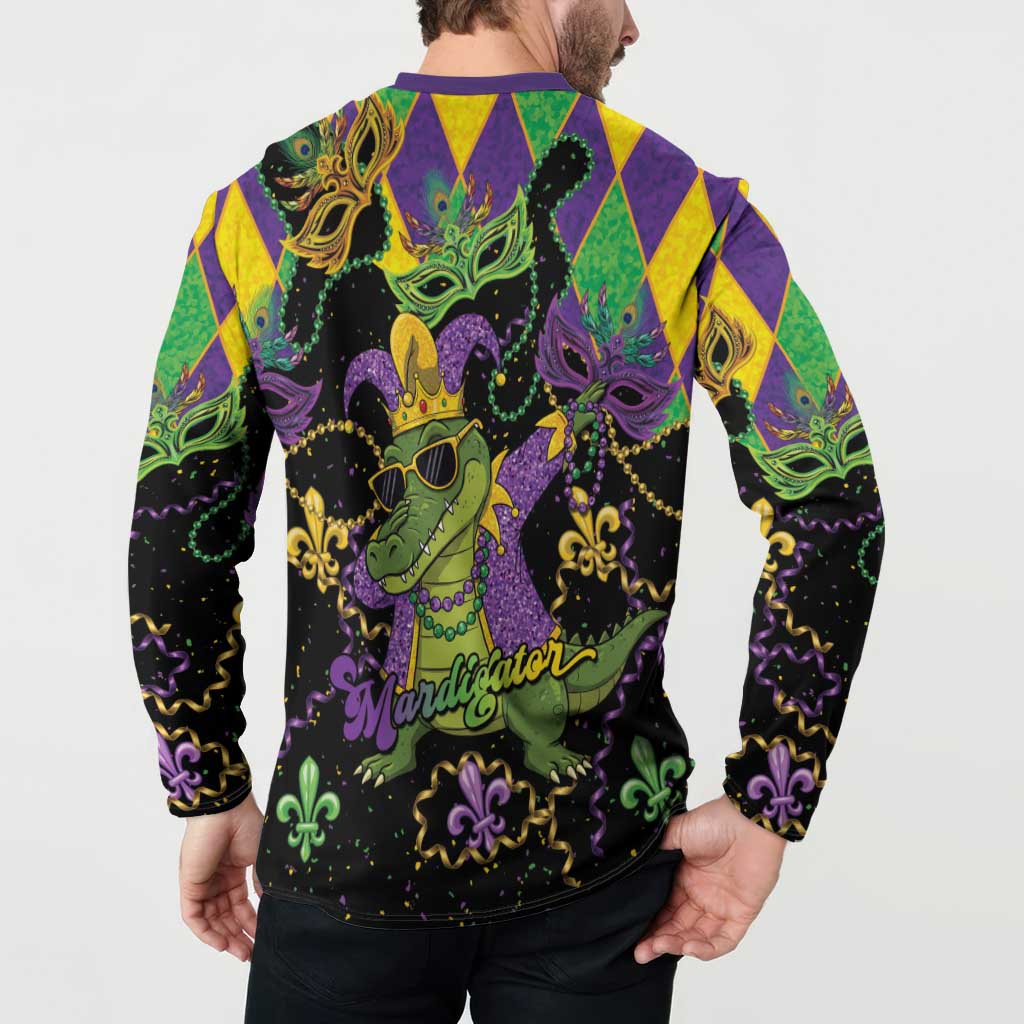 Mardi Gras Alligator Button Sweatshirt Mardigator On Tuesdays We Wear Beads - Wonder Print Shop