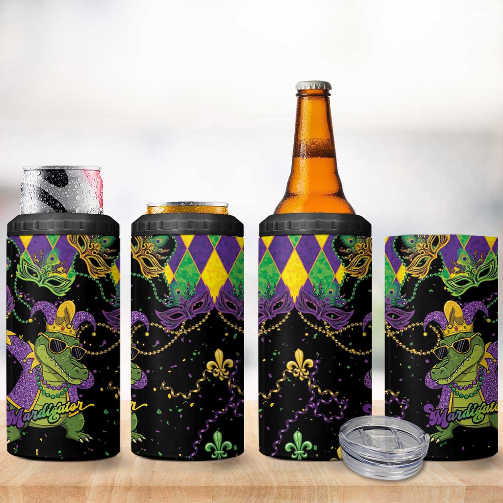 Mardi Gras Alligator 4 in 1 Can Cooler Tumbler Mardigator On Tuesdays We Wear Beads - Wonder Print Shop