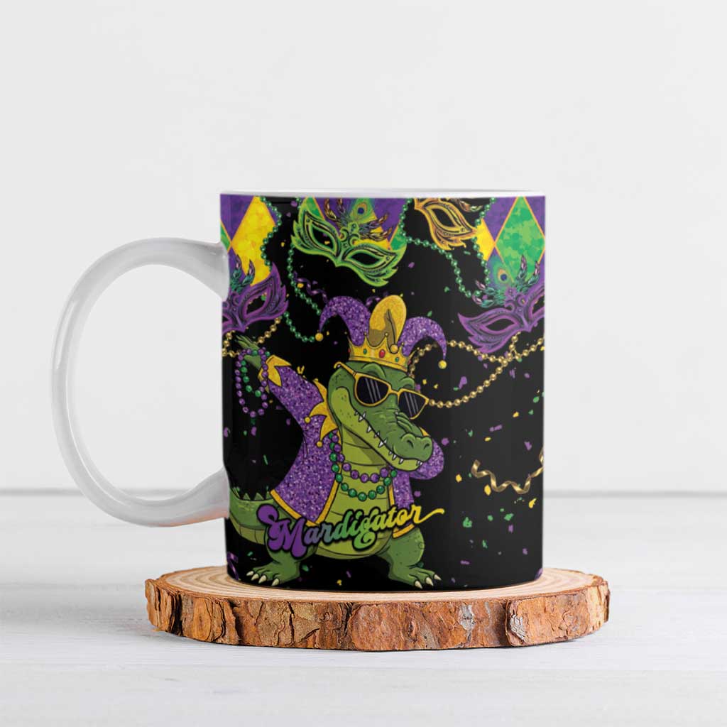 Mardi Gras Alligator Ceramic Mug Mardigator On Tuesdays We Wear Beads - Wonder Print Shop