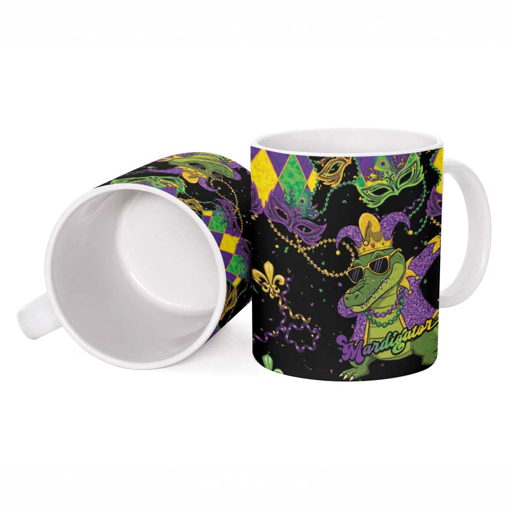 Mardi Gras Alligator Ceramic Mug Mardigator On Tuesdays We Wear Beads - Wonder Print Shop