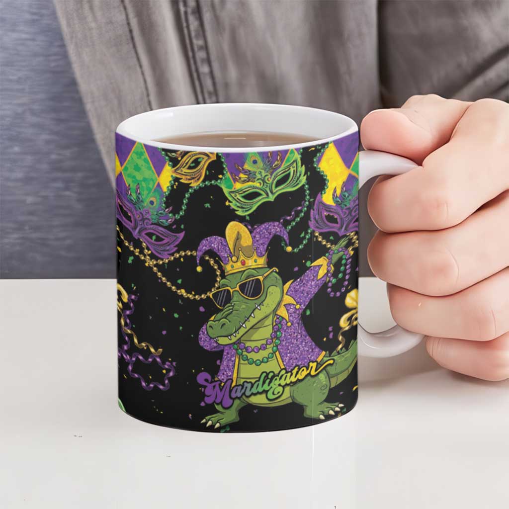 Mardi Gras Alligator Ceramic Mug Mardigator On Tuesdays We Wear Beads - Wonder Print Shop