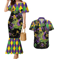 Mardi Gras Alligator Couples Matching Mermaid Dress and Hawaiian Shirt Mardigator On Tuesdays We Wear Beads - Wonder Print Shop