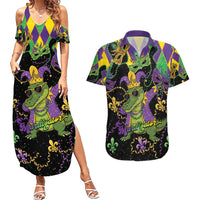 Mardi Gras Alligator Couples Matching Summer Maxi Dress and Hawaiian Shirt Mardigator On Tuesdays We Wear Beads - Wonder Print Shop