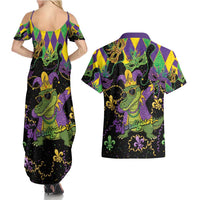 Mardi Gras Alligator Couples Matching Summer Maxi Dress and Hawaiian Shirt Mardigator On Tuesdays We Wear Beads - Wonder Print Shop