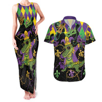 Mardi Gras Alligator Couples Matching Tank Maxi Dress and Hawaiian Shirt Mardigator On Tuesdays We Wear Beads - Wonder Print Shop