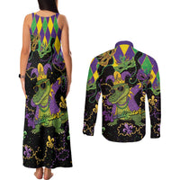 Mardi Gras Alligator Couples Matching Tank Maxi Dress and Long Sleeve Button Shirt Mardigator On Tuesdays We Wear Beads - Wonder Print Shop