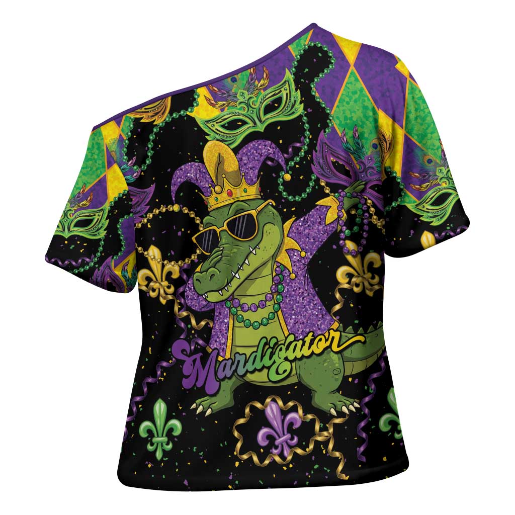 Mardi Gras Alligator Cross Shoulder Shirt Mardigator On Tuesdays We Wear Beads - Wonder Print Shop
