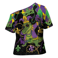 Mardi Gras Alligator Cross Shoulder Shirt Mardigator On Tuesdays We Wear Beads - Wonder Print Shop