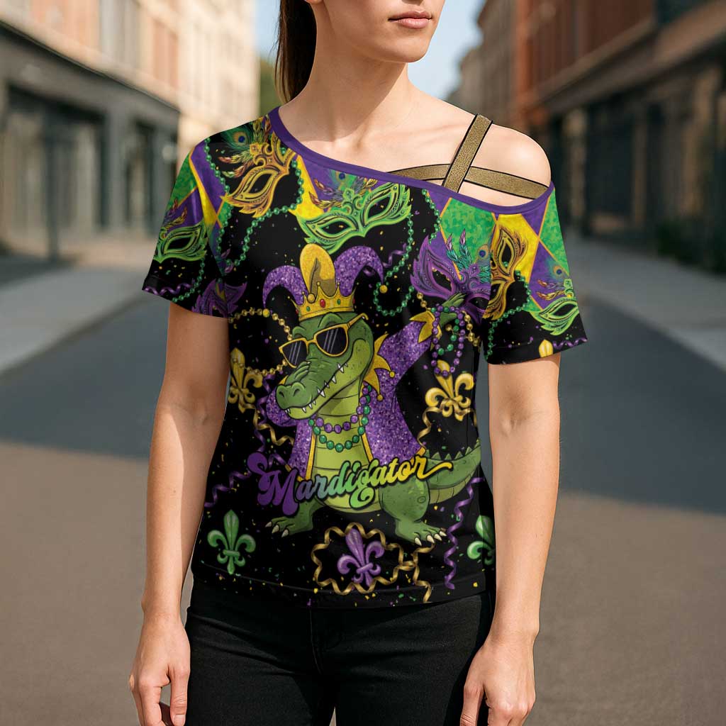 Mardi Gras Alligator Cross Shoulder Shirt Mardigator On Tuesdays We Wear Beads - Wonder Print Shop