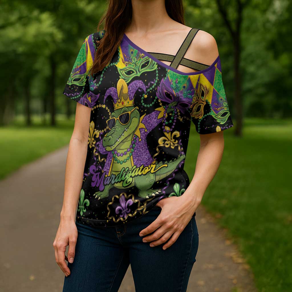 Mardi Gras Alligator Cross Shoulder Shirt Mardigator On Tuesdays We Wear Beads - Wonder Print Shop