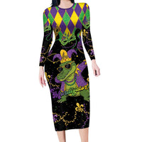 Mardi Gras Alligator Family Matching Long Sleeve Bodycon Dress and Hawaiian Shirt Mardigator On Tuesdays We Wear Beads - Wonder Print Shop