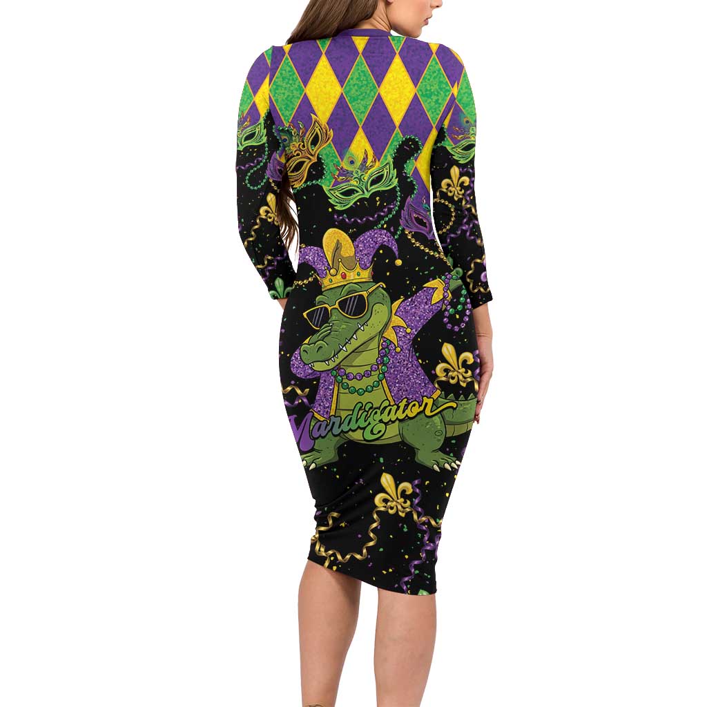 Mardi Gras Alligator Family Matching Long Sleeve Bodycon Dress and Hawaiian Shirt Mardigator On Tuesdays We Wear Beads - Wonder Print Shop