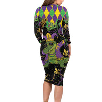 Mardi Gras Alligator Family Matching Long Sleeve Bodycon Dress and Hawaiian Shirt Mardigator On Tuesdays We Wear Beads - Wonder Print Shop