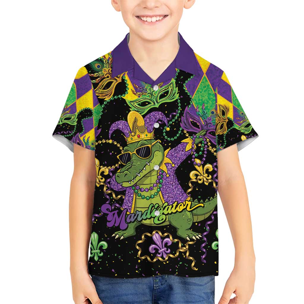 Mardi Gras Alligator Family Matching Long Sleeve Bodycon Dress and Hawaiian Shirt Mardigator On Tuesdays We Wear Beads - Wonder Print Shop