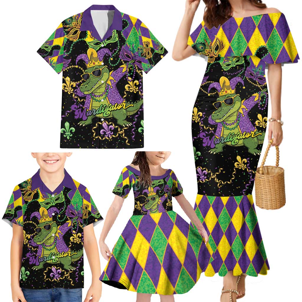 Mardi Gras Alligator Family Matching Mermaid Dress and Hawaiian Shirt Mardigator On Tuesdays We Wear Beads - Wonder Print Shop