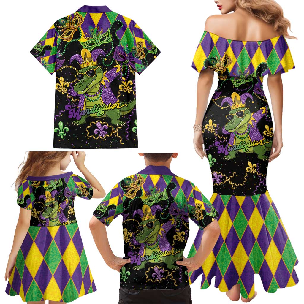 Mardi Gras Alligator Family Matching Mermaid Dress and Hawaiian Shirt Mardigator On Tuesdays We Wear Beads - Wonder Print Shop